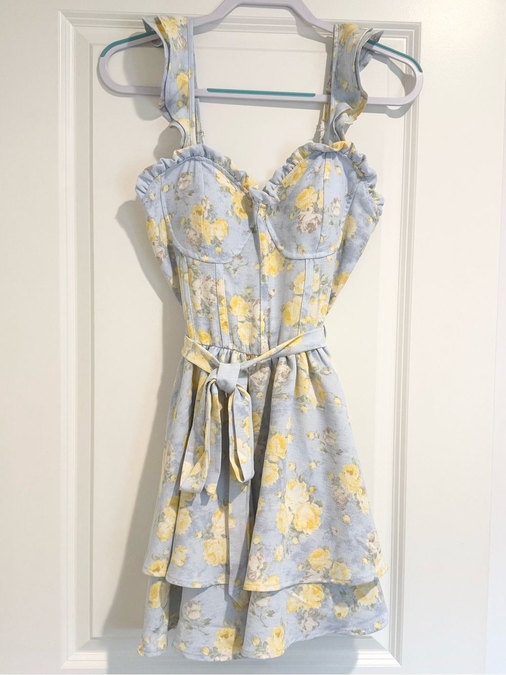 Light Blue Floral Sundress with Yellow Roses